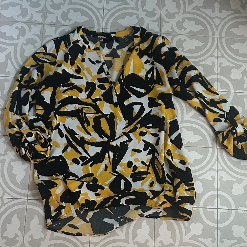 Rafaella Yellow and Black Abstract Blouse